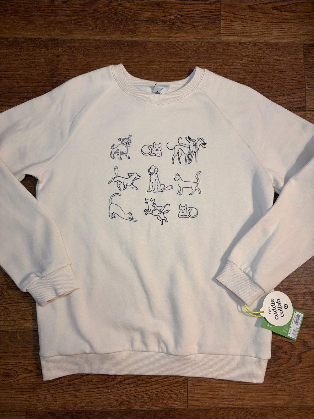 Target Cream Sweatshirt with Navy Dog & Cat Sketches